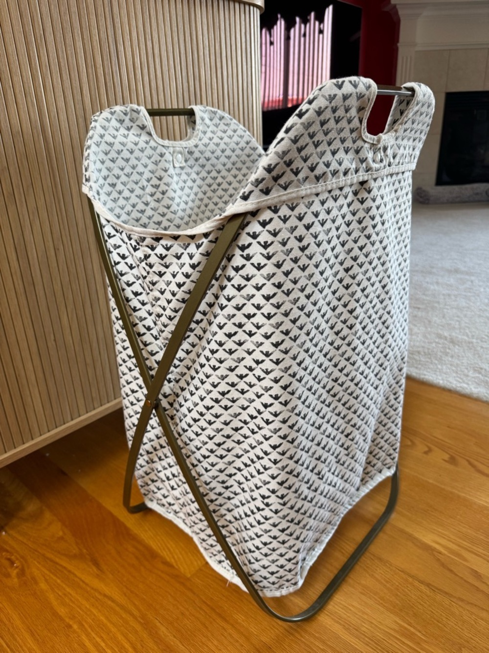 Canvas Portable Foldable Large X-Frame Antique Gold Metal Laundry Hamper